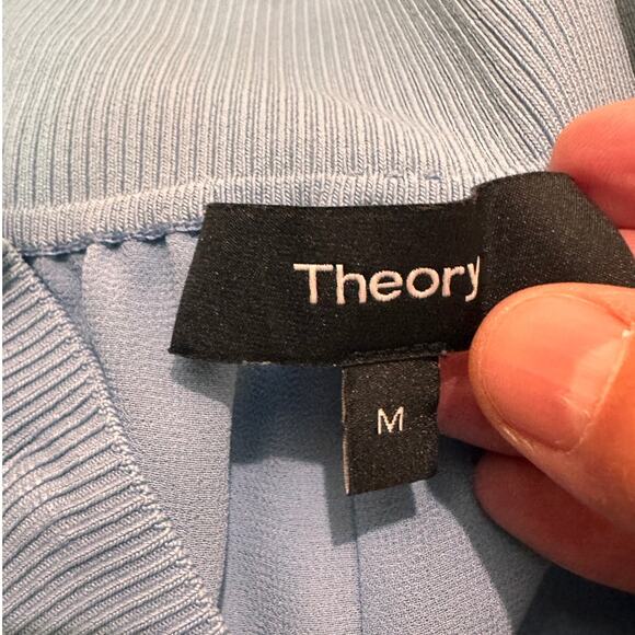 Theory 100% Silk Split Hem Wide Leg Side Striped Trousers, Light Blue, Size M - Picture 2 of 9